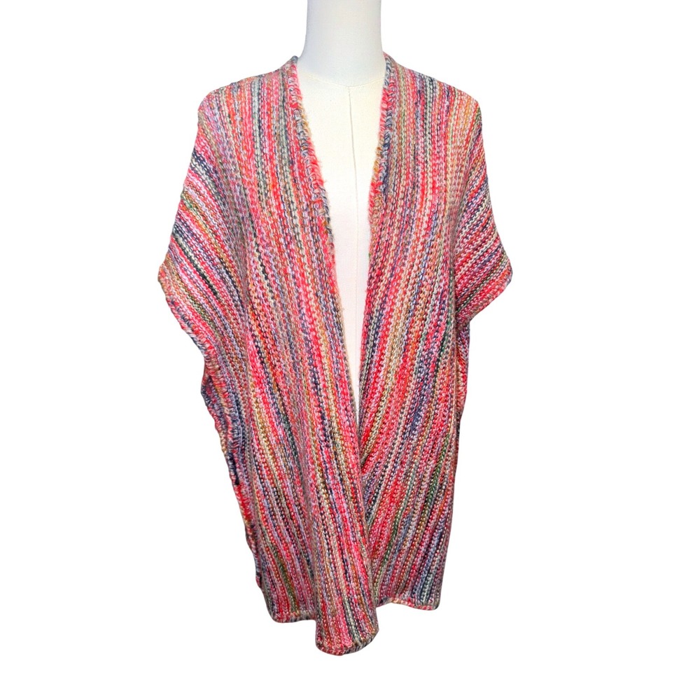 POL Womens Space Dye Open Front‎ Knit Cardigan Sweater Red Multi HSJ4 Size Large